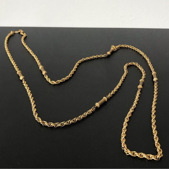 Vintage Freirich Signed 60” Gold Tone Elongated Filigree Bar Link Rope Chain - Picture 8 of 16
